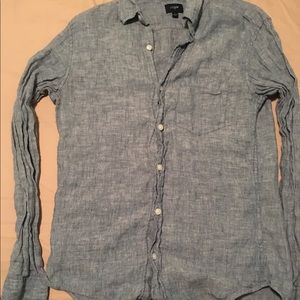 J Crew linen shirt- blue long sleeve, small slim